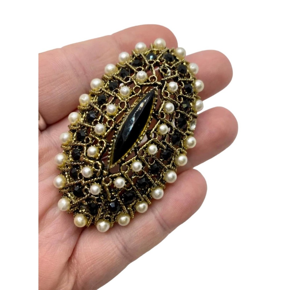 Vintage Signed ART Huge‎ Pearl & Rhinestone Brooch